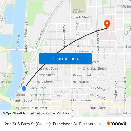 2nd St & Ferry St (Se Corner): Bus188 to Franciscan St. Elizabeth Health - Lafayette Central map