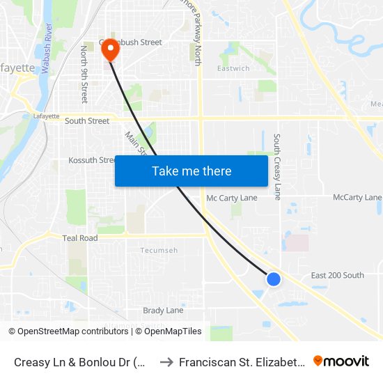 Creasy Ln & Bonlou Dr (Menards Entrance): Bus941nw to Franciscan St. Elizabeth Health - Lafayette Central map