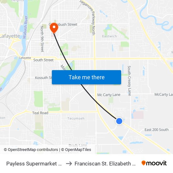 Payless Supermarket on Sr 38/25: Bus437e to Franciscan St. Elizabeth Health - Lafayette Central map