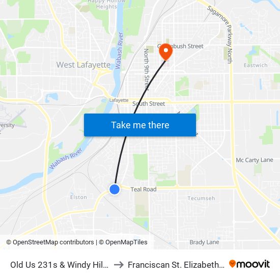 Old Us 231s & Windy Hill Dr (Ne Corner): Bus653ne to Franciscan St. Elizabeth Health - Lafayette Central map