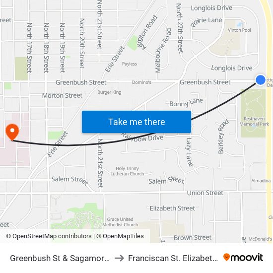 Greenbush St & Sagamore Pkwy N (West Of): Bus231n to Franciscan St. Elizabeth Health - Lafayette Central map