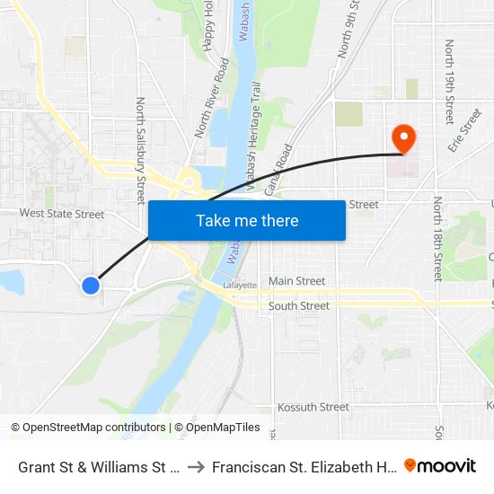 Grant St & Williams St (Nw Corner): Bus323 to Franciscan St. Elizabeth Health - Lafayette Central map