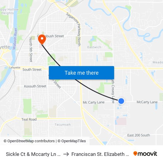 Sickle Ct & Mccarty Ln (Nw Corner): Bus766w to Franciscan St. Elizabeth Health - Lafayette Central map