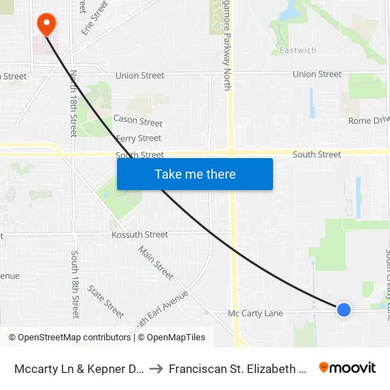 Mccarty Ln & Kepner Dr (Ne Corner): Bus656 to Franciscan St. Elizabeth Health - Lafayette Central map