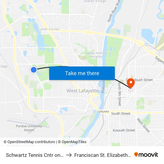 Schwartz Tennis Cntr on Mccormick Rd: Bus906w to Franciscan St. Elizabeth Health - Lafayette Central map