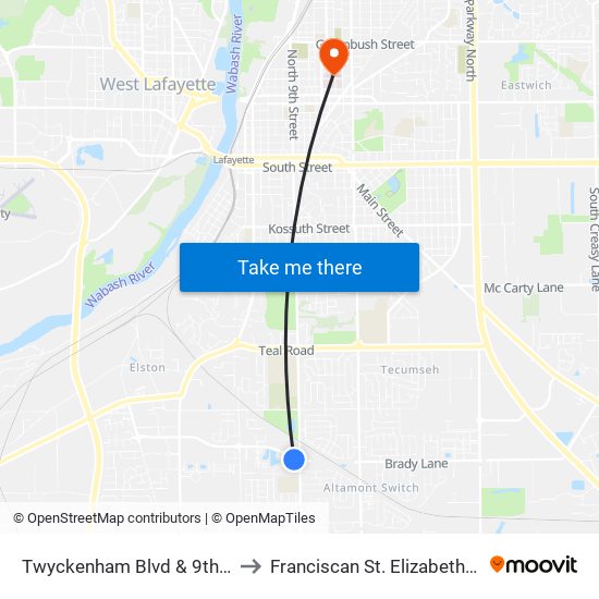 Twyckenham Blvd & 9th St (Nw Corner): Bus340n to Franciscan St. Elizabeth Health - Lafayette Central map