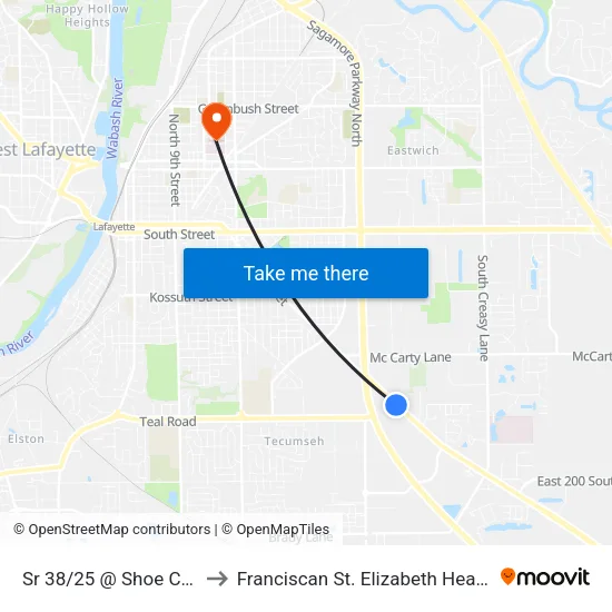 Sr 38/25 @ Shoe Carnival: Bus141 to Franciscan St. Elizabeth Health - Lafayette Central map