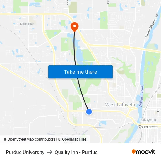 Purdue University to Quality Inn - Purdue map