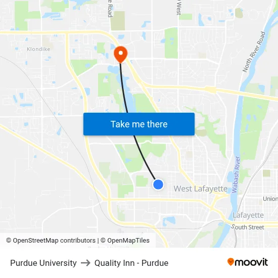 Purdue University to Quality Inn - Purdue map