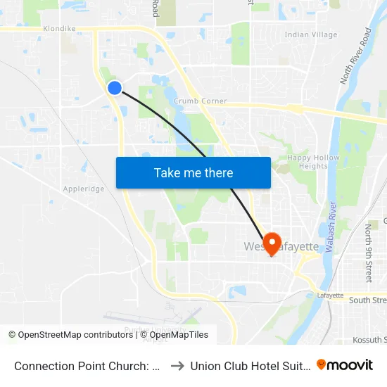 Connection Point Church: Bus225 to Union Club Hotel Suite 128 map