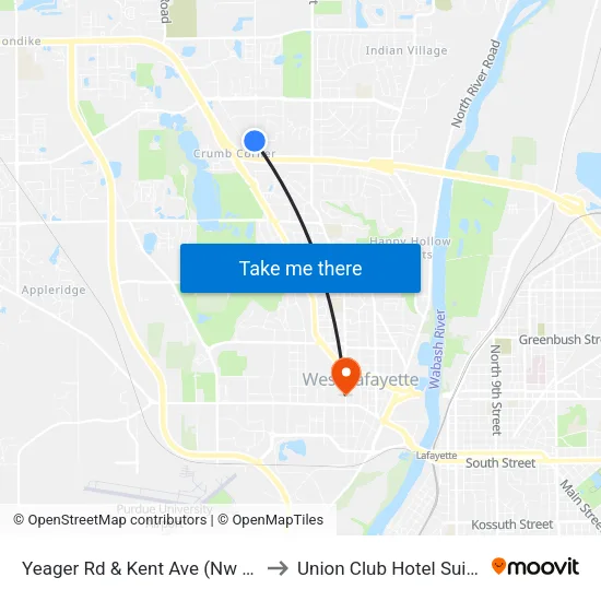 Yeager Rd & Kent Ave (Nw Corner) to Union Club Hotel Suite 128 map