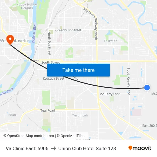 Va Clinic East: 5906 to Union Club Hotel Suite 128 map