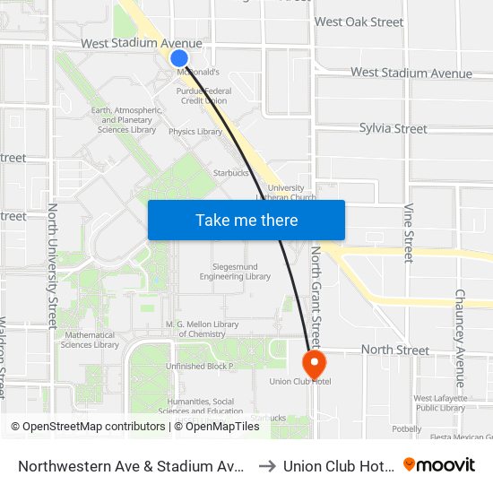 Northwestern Ave & Stadium Ave (Mcdonalds): Bus530 to Union Club Hotel Suite 128 map