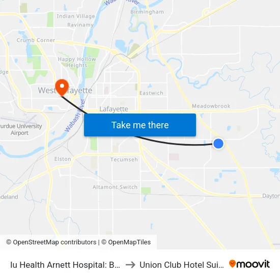 Iu Health Arnett Hospital: Bus982w to Union Club Hotel Suite 128 map
