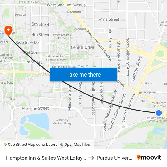 Hampton Inn & Suites West Lafayette to Purdue University map