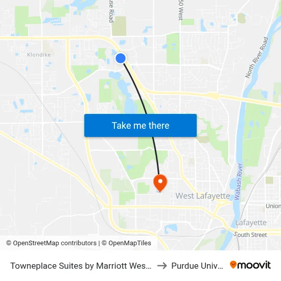 Towneplace Suites by Marriott West Lafayette to Purdue University map