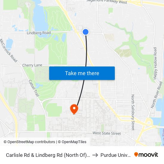 Carlisle Rd & Lindberg Rd (North Of): Bus102ne to Purdue University map
