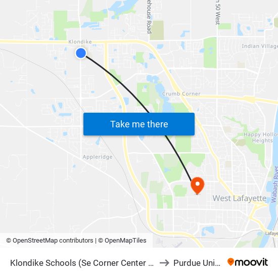 Klondike Schools (Se Corner Center Drive): Bus317 to Purdue University map