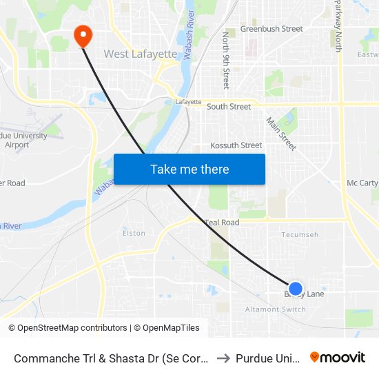 Commanche Trl & Shasta Dr (Se Corner): Bus735e to Purdue University map