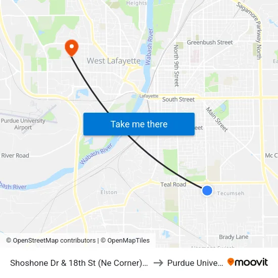 Shoshone Dr & 18th St (Ne Corner): Bus739 to Purdue University map