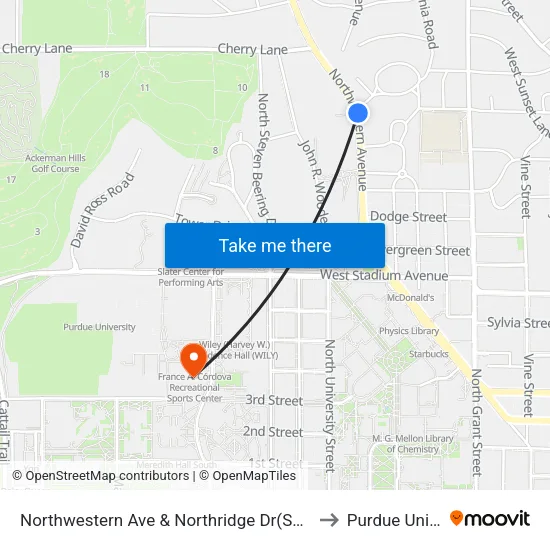 Northwestern Ave & Northridge Dr(Se Corner):Bus203 to Purdue University map