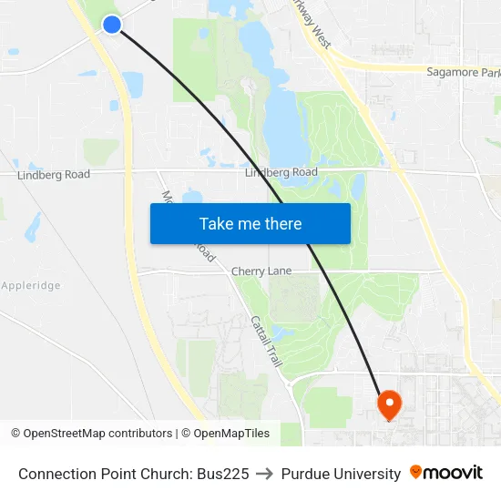Connection Point Church: Bus225 to Purdue University map