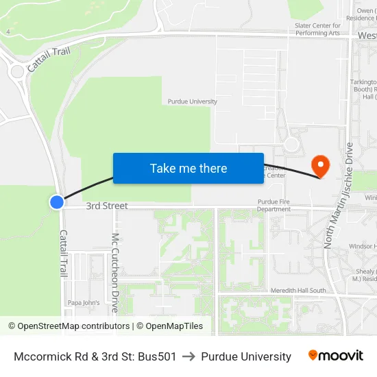 Mccormick Rd & 3rd St: Bus501 to Purdue University map