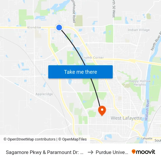Sagamore Pkwy & Paramount Dr: Bus180 to Purdue University map
