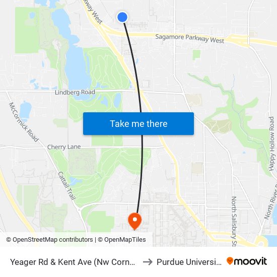 Yeager Rd & Kent Ave (Nw Corner) to Purdue University map