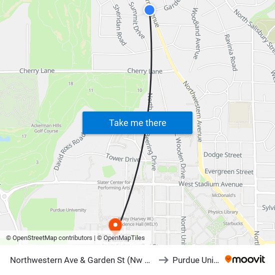 Northwestern Ave & Garden St (Nw Corner): Bus629 to Purdue University map