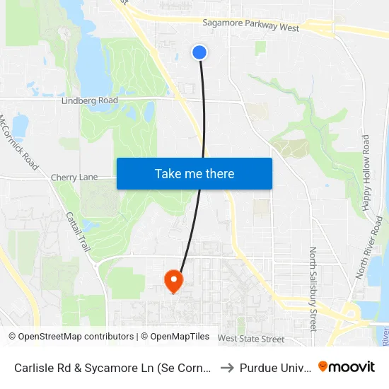 Carlisle Rd & Sycamore Ln (Se Corner): Bus624e to Purdue University map