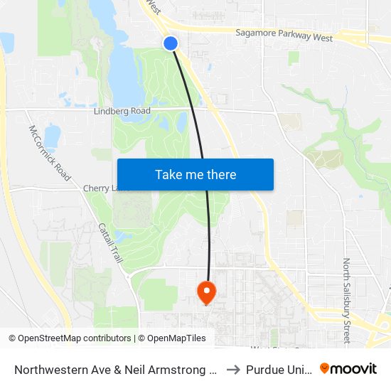 Northwestern Ave & Neil Armstrong Dr (Nw): Bus162 to Purdue University map