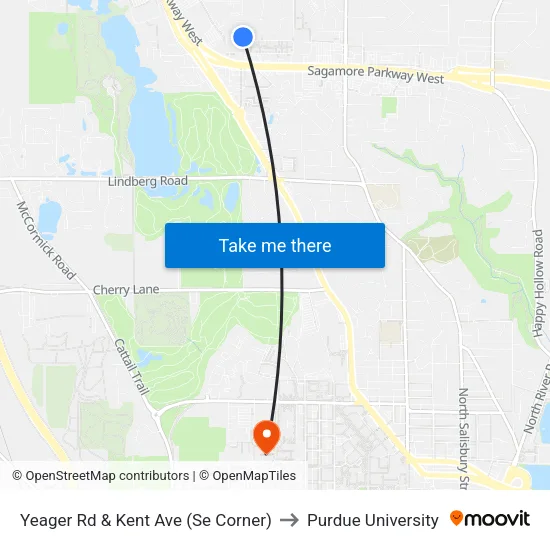 Yeager Rd & Kent Ave (Se Corner) to Purdue University map
