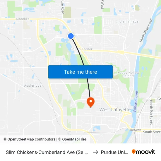 Slim Chickens-Cumberland Ave (Se Corner):  Bus922 to Purdue University map