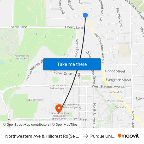 Northwestern Ave & Hillcrest Rd(Se Corner): Bus901 to Purdue University map