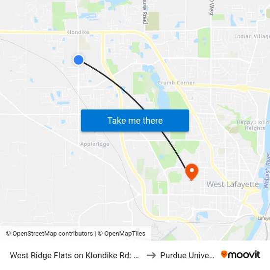 West Ridge Flats on Klondike Rd: Bus204 to Purdue University map