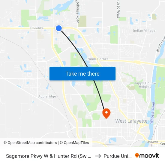 Sagamore Pkwy W & Hunter Rd (Sw Corner): Bus283 to Purdue University map