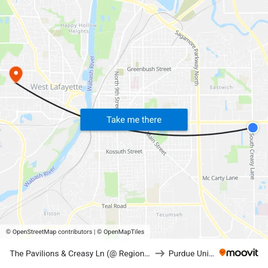 The Pavilions & Creasy Ln (@ Regions Bank): Bus762 to Purdue University map