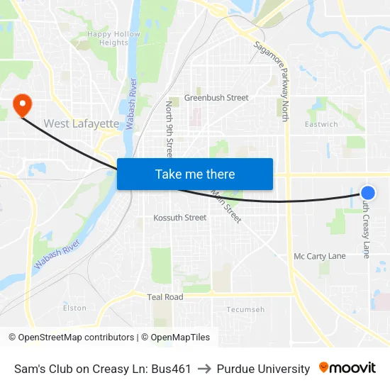Sam's Club on Creasy Ln: Bus461 to Purdue University map