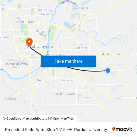 Precedent Flats Apts: Stop 1515 to Purdue University map