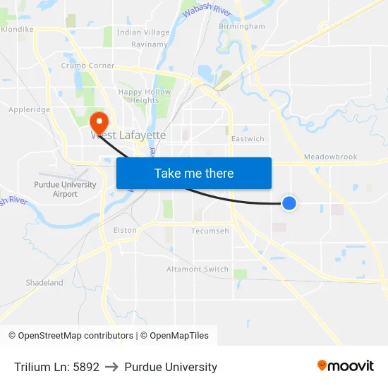 Trilium Ln: 5892 to Purdue University map