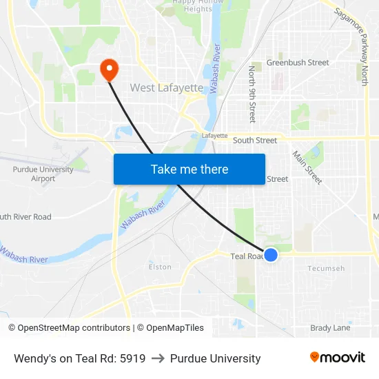 Wendy's on Teal Rd: 5919 to Purdue University map