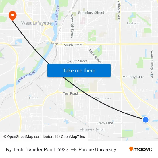 Ivy Tech Transfer Point: 5927 to Purdue University map