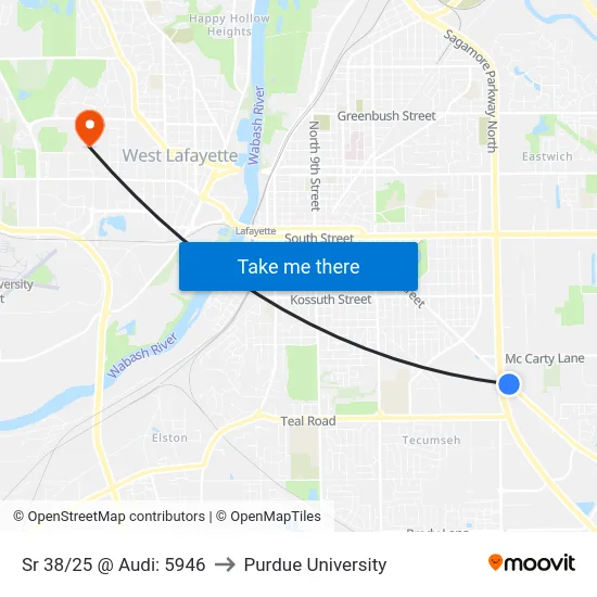 Sr 38/25 @ Audi: 5946 to Purdue University map