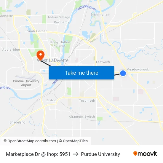 Marketplace Dr @ Ihop: 5951 to Purdue University map