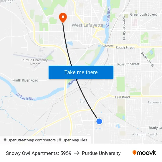 Snowy Owl Apartments: 5959 to Purdue University map