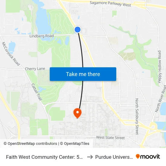 Faith West Community Center: 5967 to Purdue University map