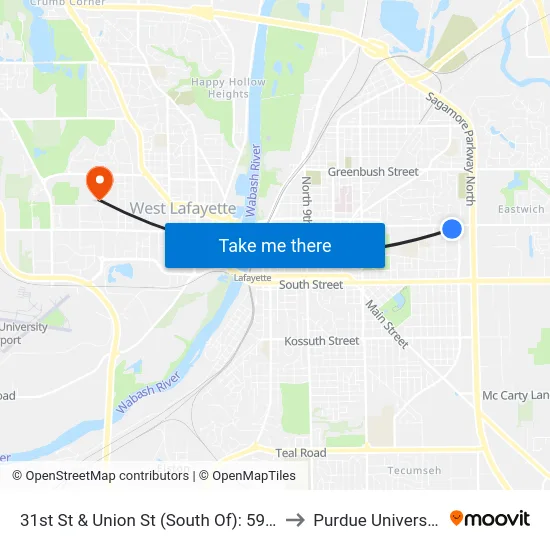 31st St & Union St (South Of): 5986 to Purdue University map
