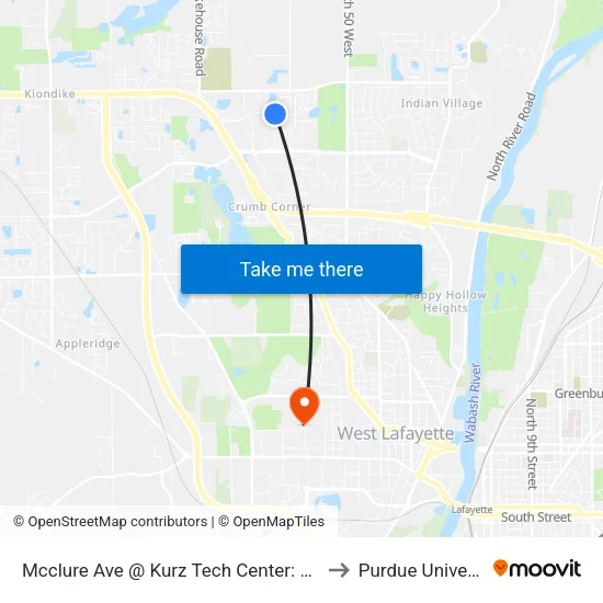 Mcclure Ave @ Kurz Tech Center: Bus957 to Purdue University map