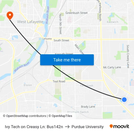 Ivy Tech on Creasy Ln: Bus142n to Purdue University map